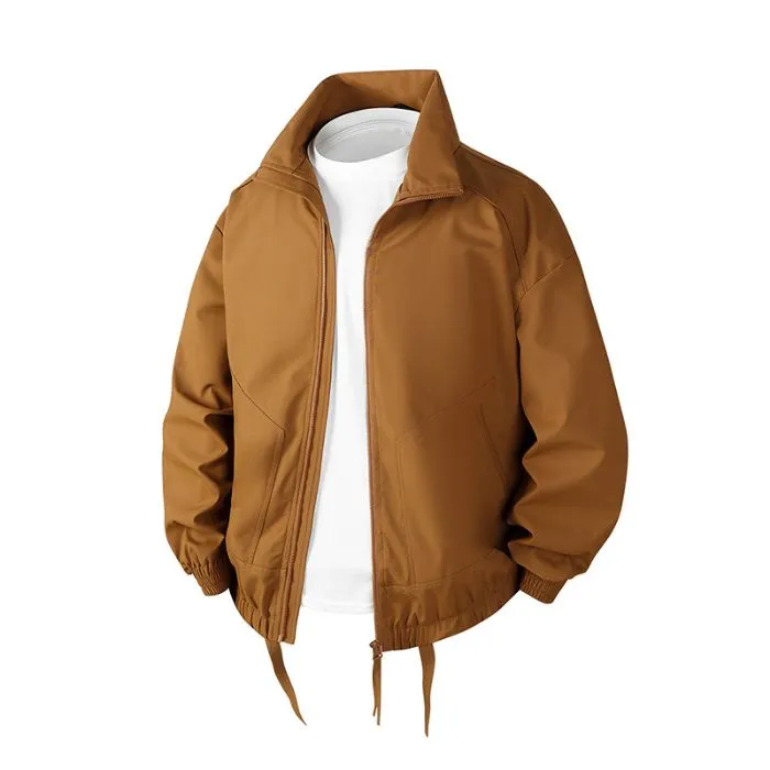 Stylish Zip Up Men's Raincoat with Stand-Up Collar and Elastic Band Cuff