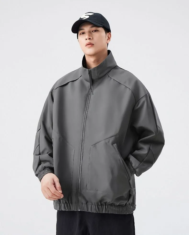 Stylish Zip Up Men's Raincoat with Stand-Up Collar and Elastic Band Cuff