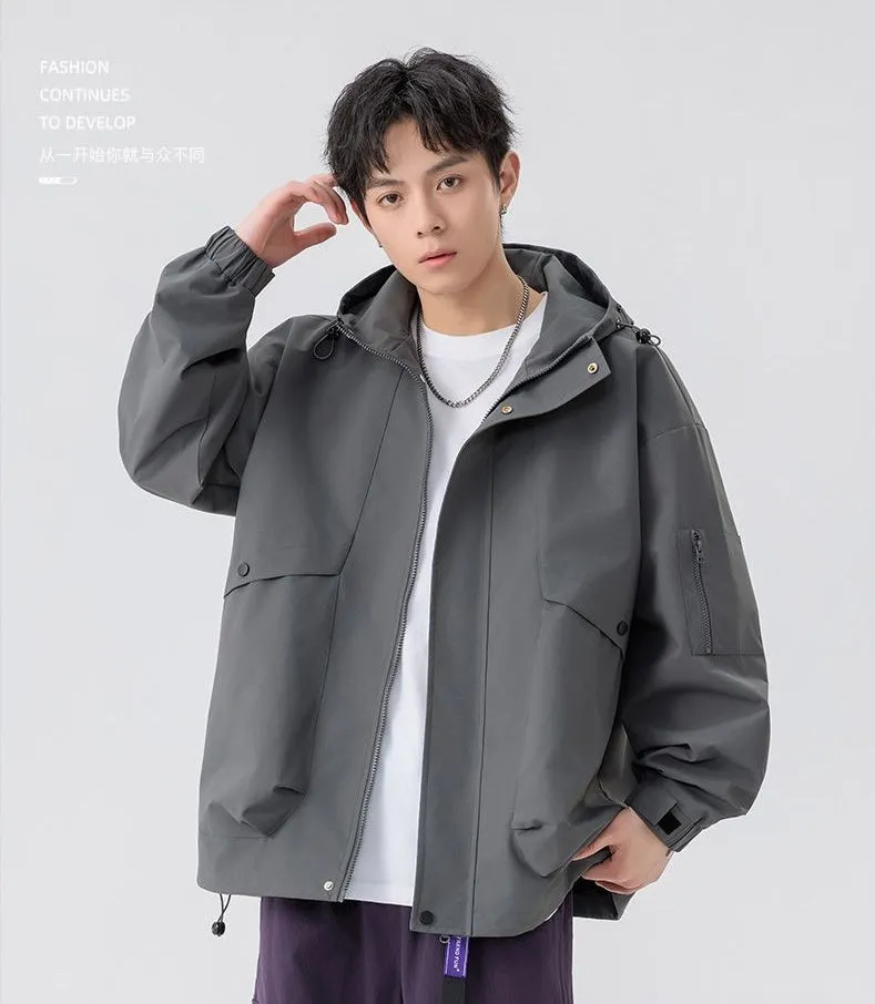 Stylish Zip Up Men's Raincoat with Stand-Up Collar and Elastic Band Cuff