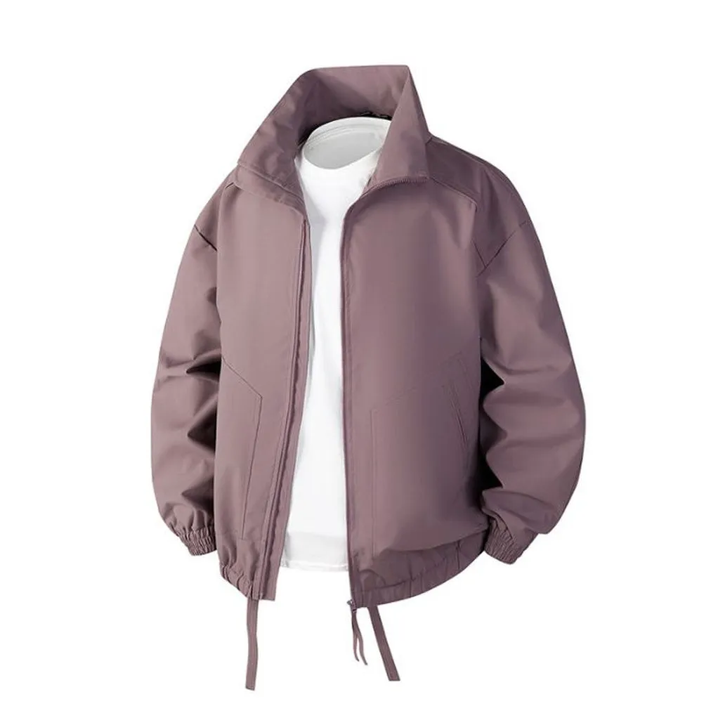 Stylish Zip Up Men's Raincoat with Stand-Up Collar and Elastic Band Cuff