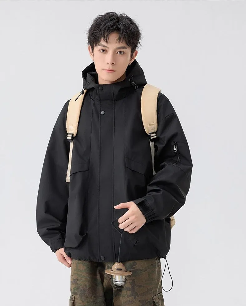 Stylish Zip Up Men's Raincoat with Stand-Up Collar and Elastic Band Cuff