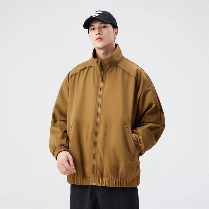 Stylish Zip Up Men's Raincoat with Stand-Up Collar and Elastic Band Cuff