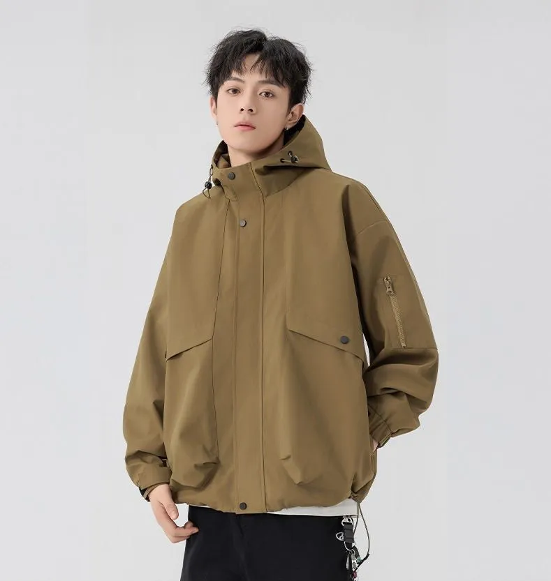 Stylish Zip Up Men's Raincoat with Stand-Up Collar and Elastic Band Cuff