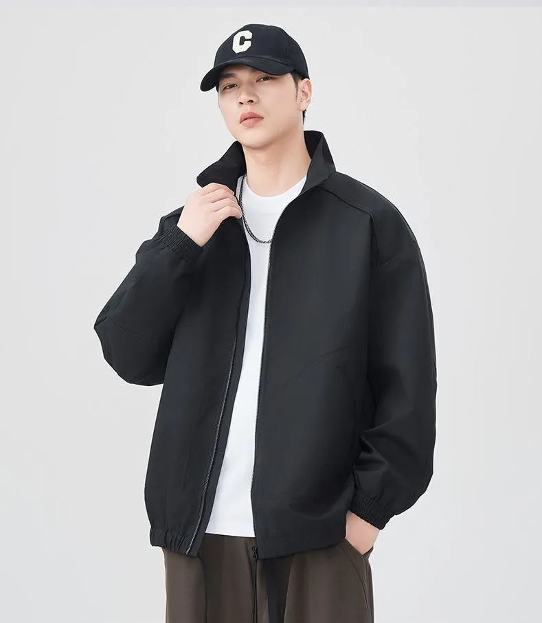 Stylish Zip Up Men's Raincoat with Stand-Up Collar and Elastic Band Cuff