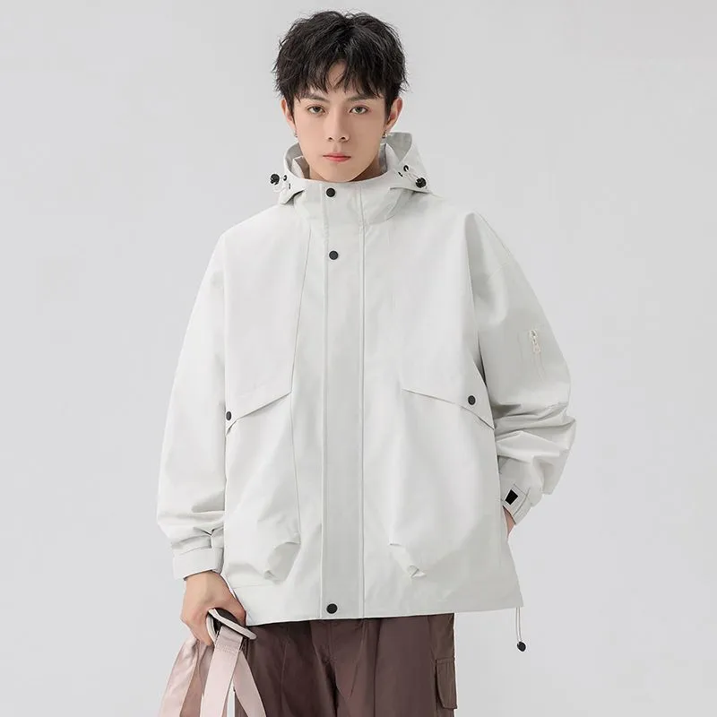 Stylish Zip Up Men's Raincoat with Stand-Up Collar and Elastic Band Cuff