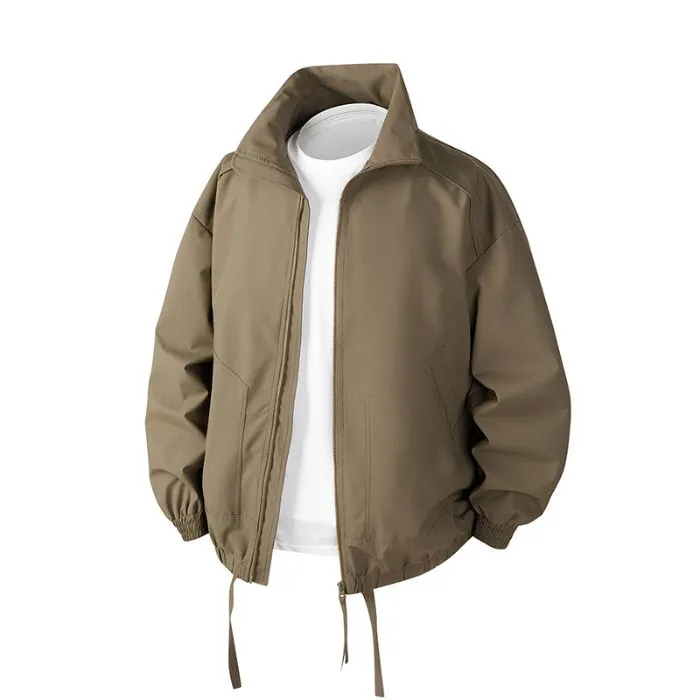 Stylish Zip Up Men's Raincoat with Stand-Up Collar and Elastic Band Cuff