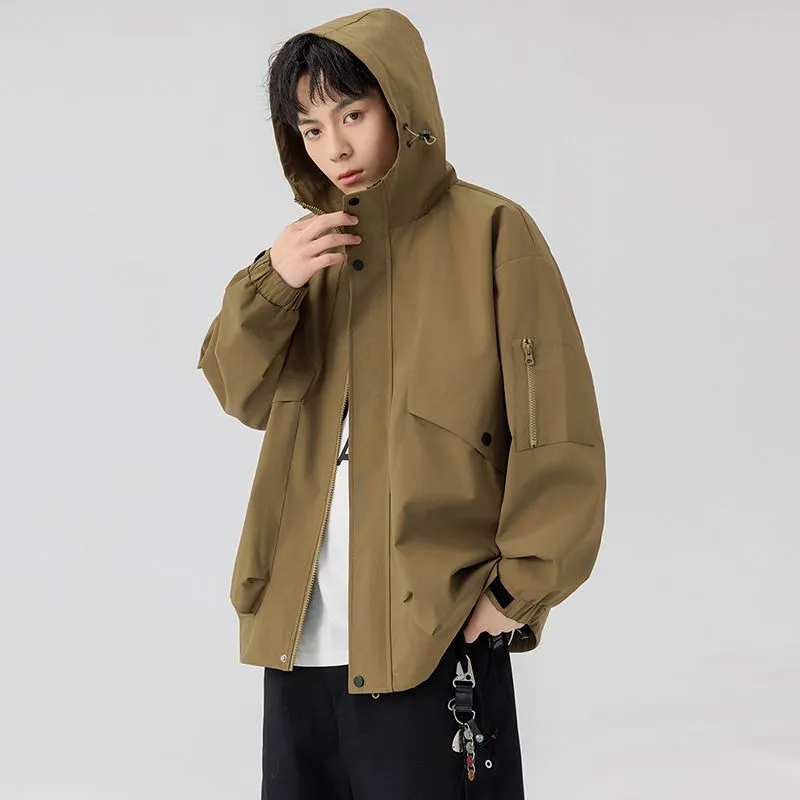 Stylish Zip Up Men's Raincoat with Stand-Up Collar and Elastic Band Cuff