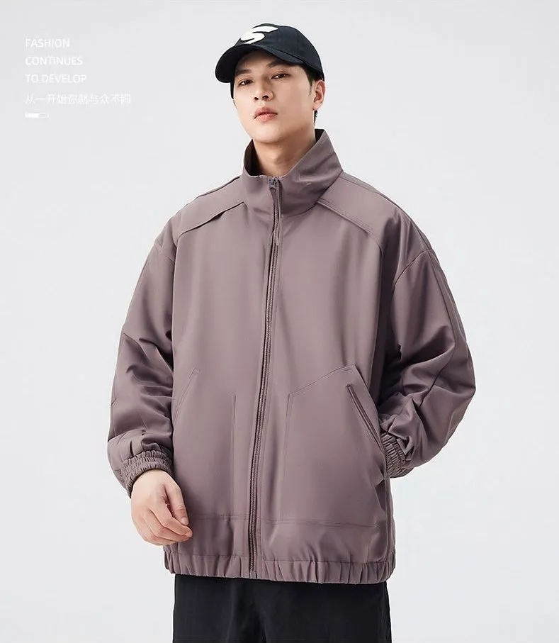 Stylish Zip Up Men's Raincoat with Stand-Up Collar and Elastic Band Cuff