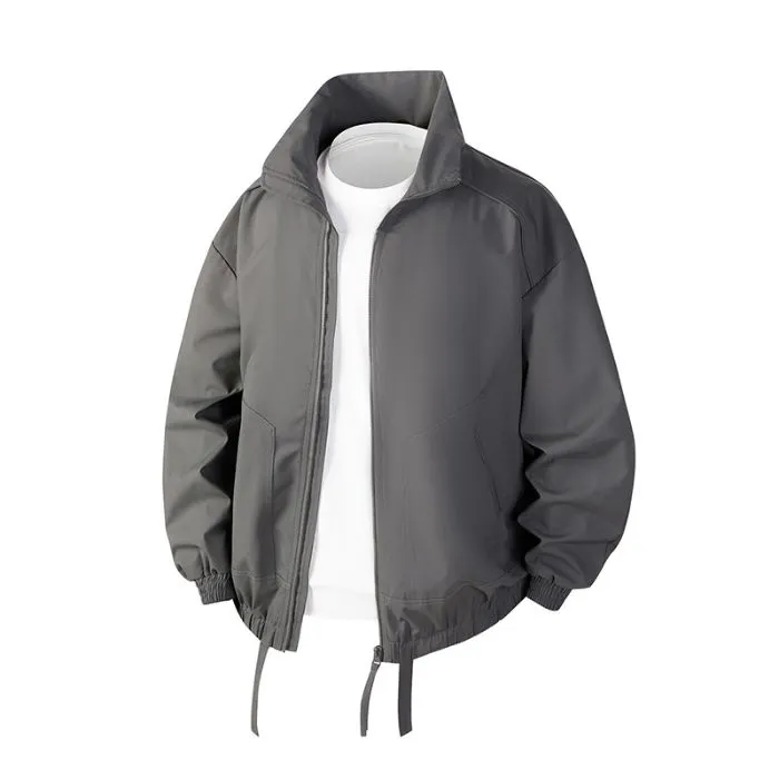 Stylish Zip Up Men's Raincoat with Stand-Up Collar and Elastic Band Cuff