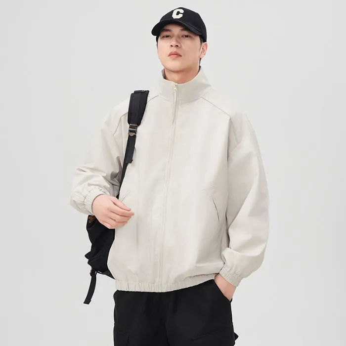 Stylish Zip Up Men's Raincoat with Stand-Up Collar and Elastic Band Cuff
