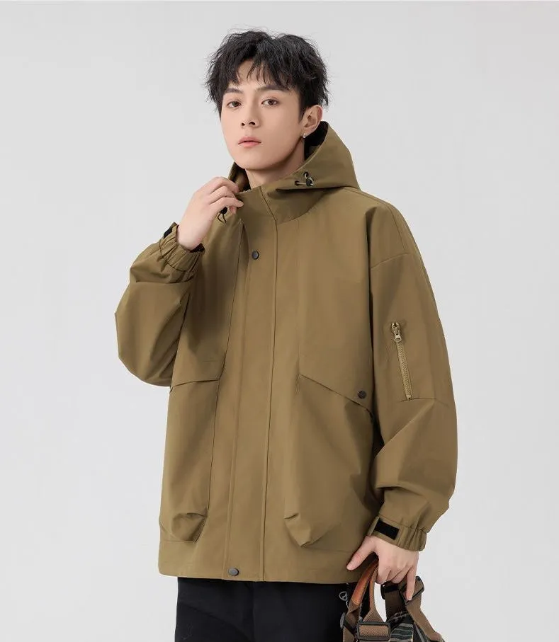 Stylish Zip Up Men's Raincoat with Stand-Up Collar and Elastic Band Cuff