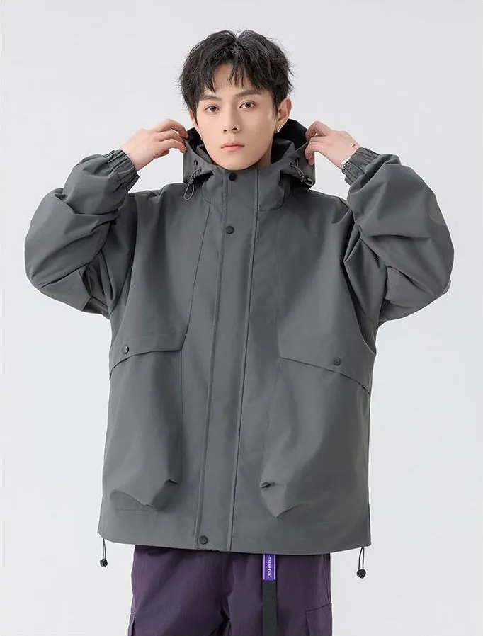 Stylish Zip Up Men's Raincoat with Stand-Up Collar and Elastic Band Cuff
