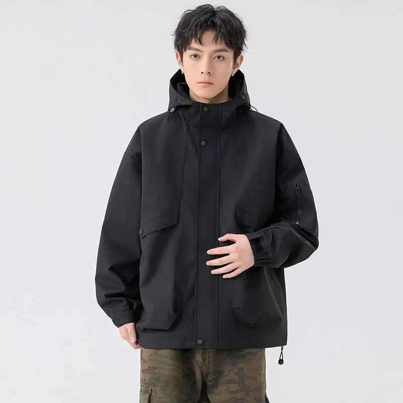 Stylish Zip Up Men's Raincoat with Stand-Up Collar and Elastic Band Cuff
