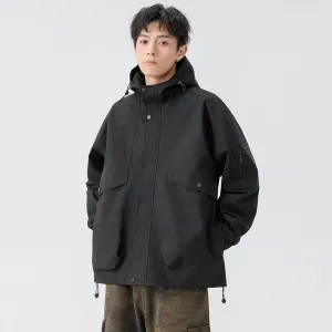 Stylish Zip Up Men's Raincoat with Stand-Up Collar and Elastic Band Cuff