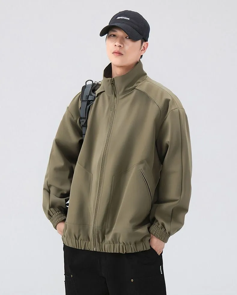 Stylish Zip Up Men's Raincoat with Stand-Up Collar and Elastic Band Cuff