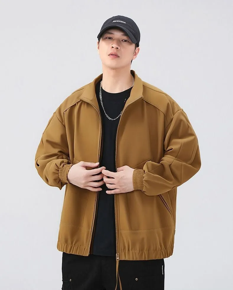 Stylish Zip Up Men's Raincoat with Stand-Up Collar and Elastic Band Cuff