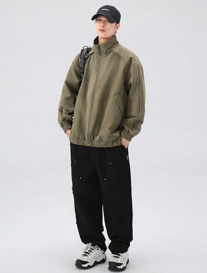 Stylish Zip Up Men's Raincoat with Stand-Up Collar and Elastic Band Cuff