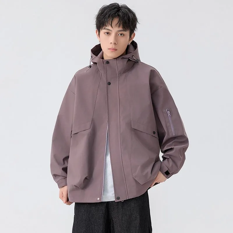 Stylish Zip Up Men's Raincoat with Stand-Up Collar and Elastic Band Cuff
