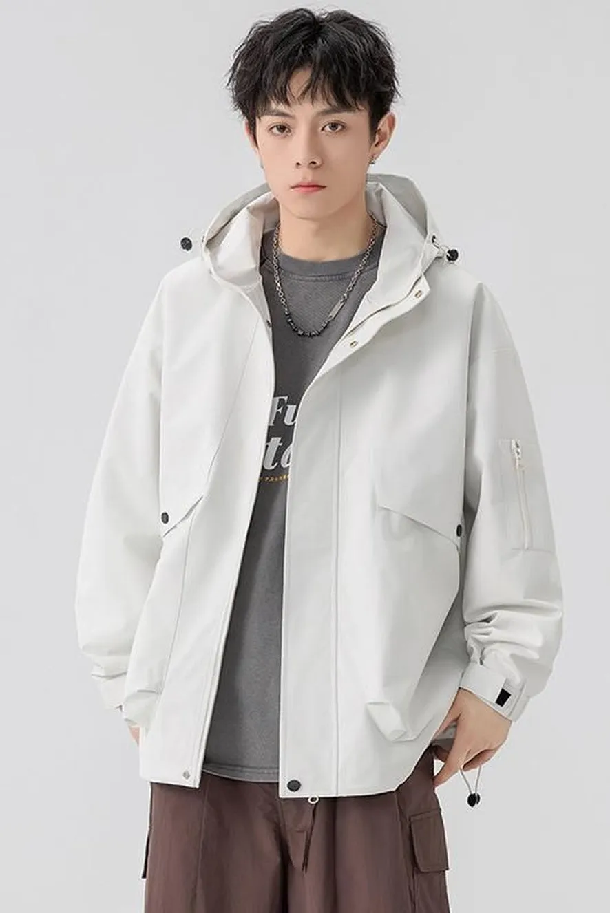Stylish Zip Up Men's Raincoat with Stand-Up Collar and Elastic Band Cuff