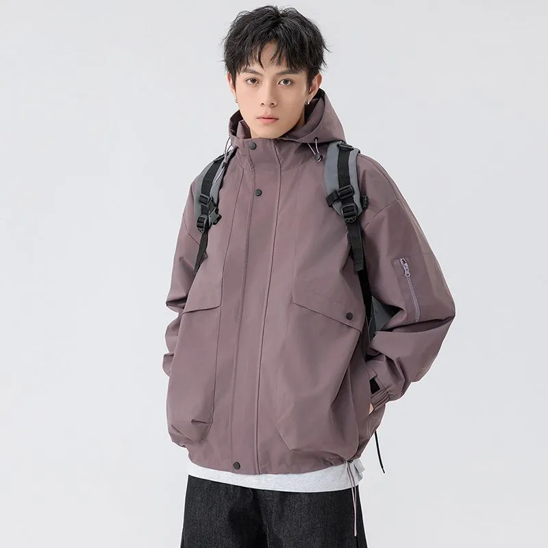 Stylish Zip Up Men's Raincoat with Stand-Up Collar and Elastic Band Cuff