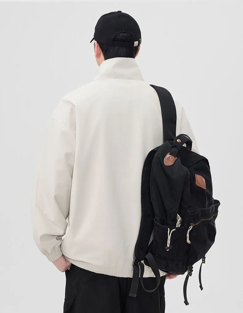 Stylish Zip Up Men's Raincoat with Stand-Up Collar and Elastic Band Cuff