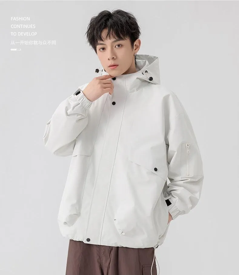 Stylish Zip Up Men's Raincoat with Stand-Up Collar and Elastic Band Cuff