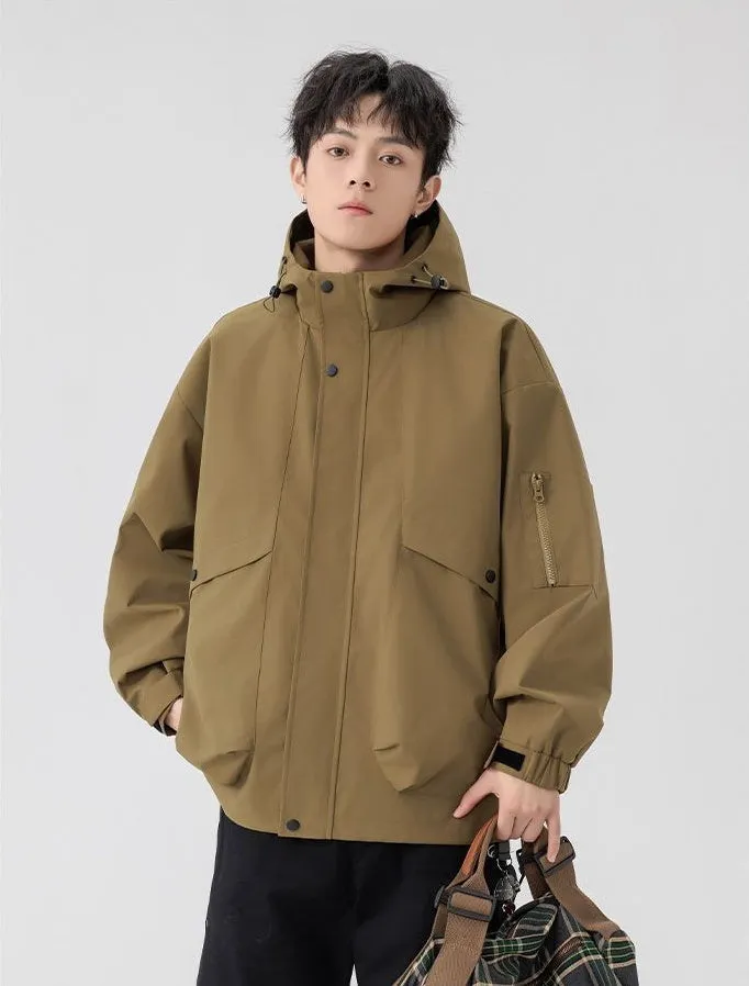 Stylish Zip Up Men's Raincoat with Stand-Up Collar and Elastic Band Cuff