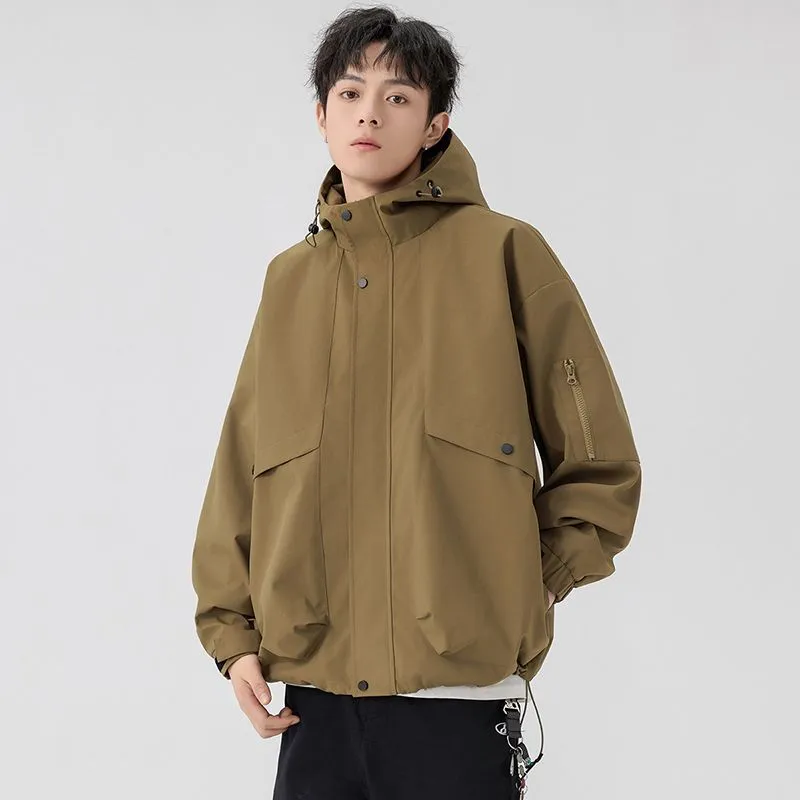 Stylish Zip Up Men's Raincoat with Stand-Up Collar and Elastic Band Cuff