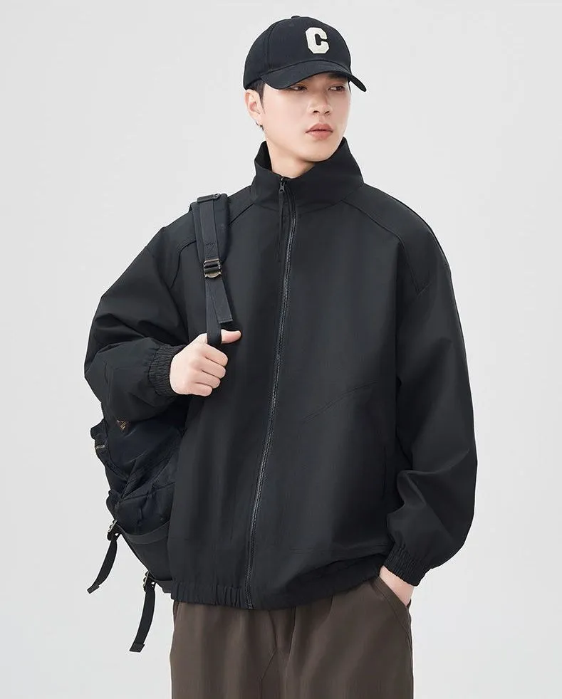 Stylish Zip Up Men's Raincoat with Stand-Up Collar and Elastic Band Cuff