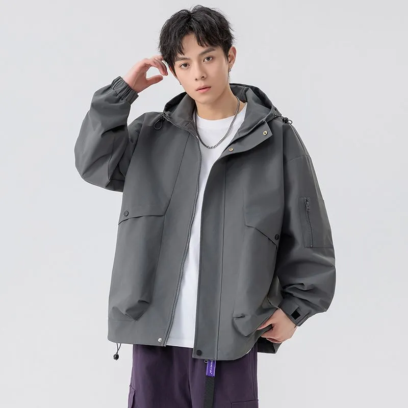 Stylish Zip Up Men's Raincoat with Stand-Up Collar and Elastic Band Cuff