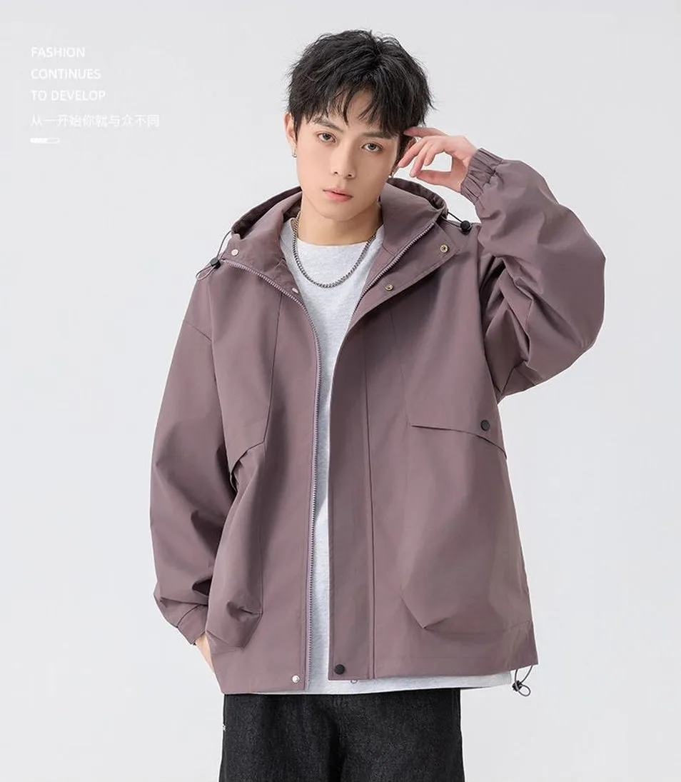 Stylish Zip Up Men's Raincoat with Stand-Up Collar and Elastic Band Cuff