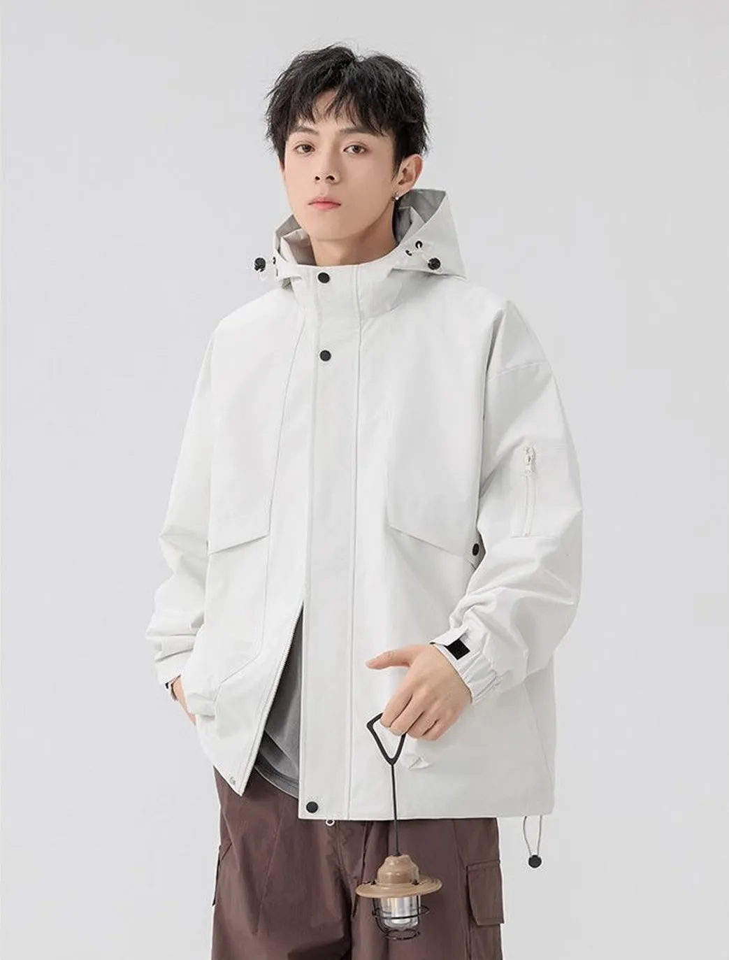 Stylish Zip Up Men's Raincoat with Stand-Up Collar and Elastic Band Cuff