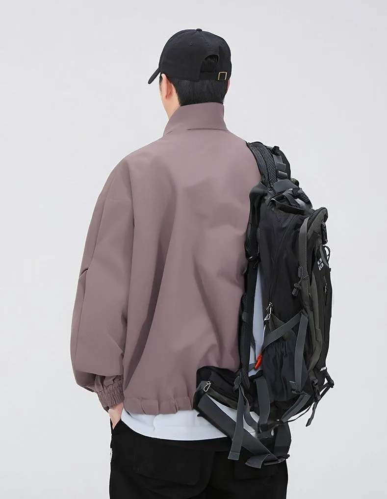 Stylish Zip Up Men's Raincoat with Stand-Up Collar and Elastic Band Cuff