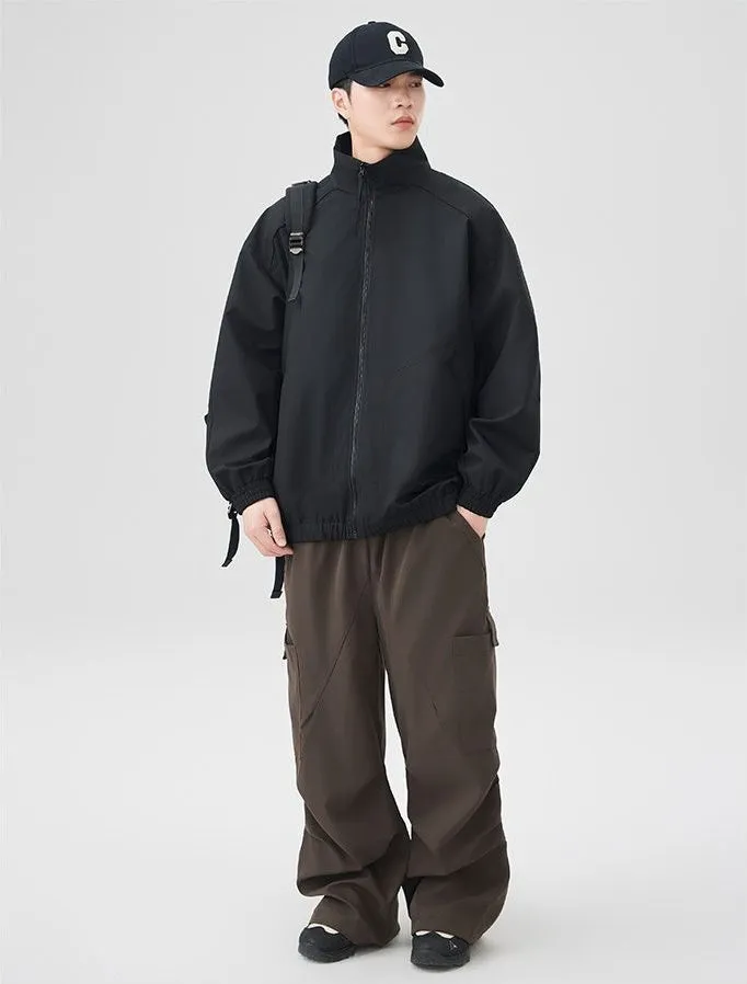 Stylish Zip Up Men's Raincoat with Stand-Up Collar and Elastic Band Cuff
