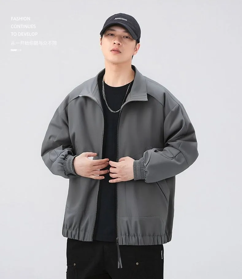 Stylish Zip Up Men's Raincoat with Stand-Up Collar and Elastic Band Cuff