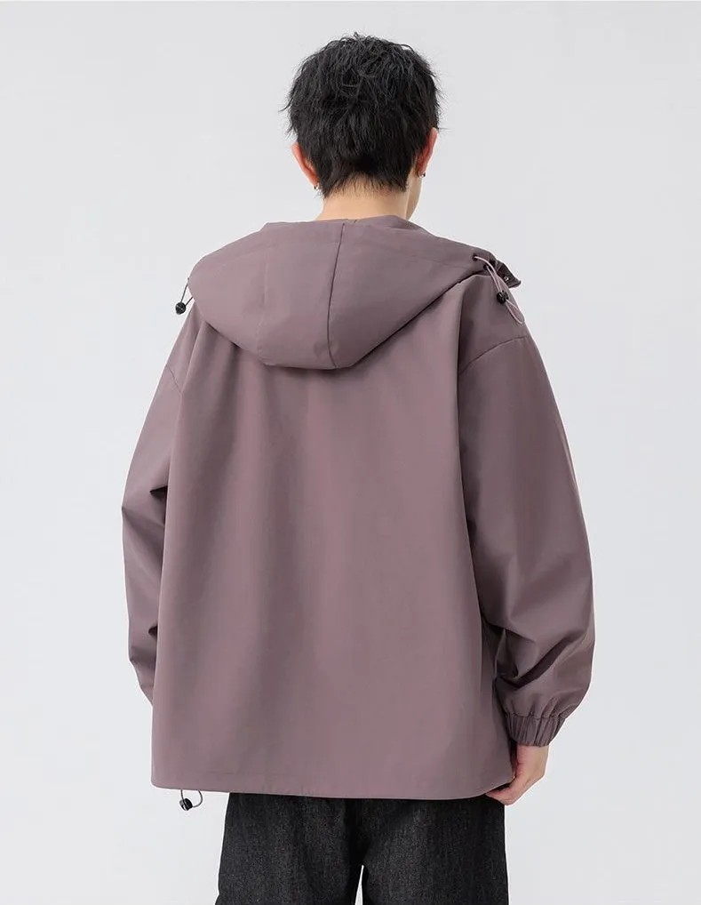 Stylish Zip Up Men's Raincoat with Stand-Up Collar and Elastic Band Cuff