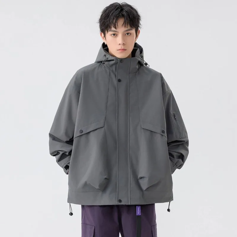 Stylish Zip Up Men's Raincoat with Stand-Up Collar and Elastic Band Cuff