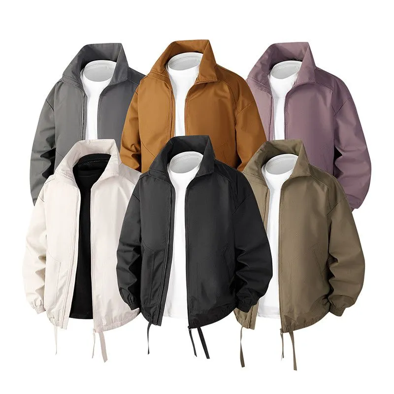 Stylish Zip Up Men's Raincoat with Stand-Up Collar and Elastic Band Cuff