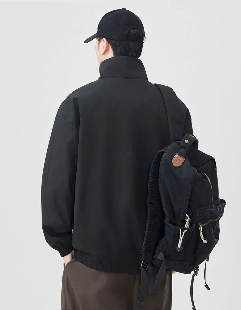Stylish Zip Up Men's Raincoat with Stand-Up Collar and Elastic Band Cuff