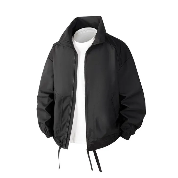 Stylish Zip Up Men's Raincoat with Stand-Up Collar and Elastic Band Cuff