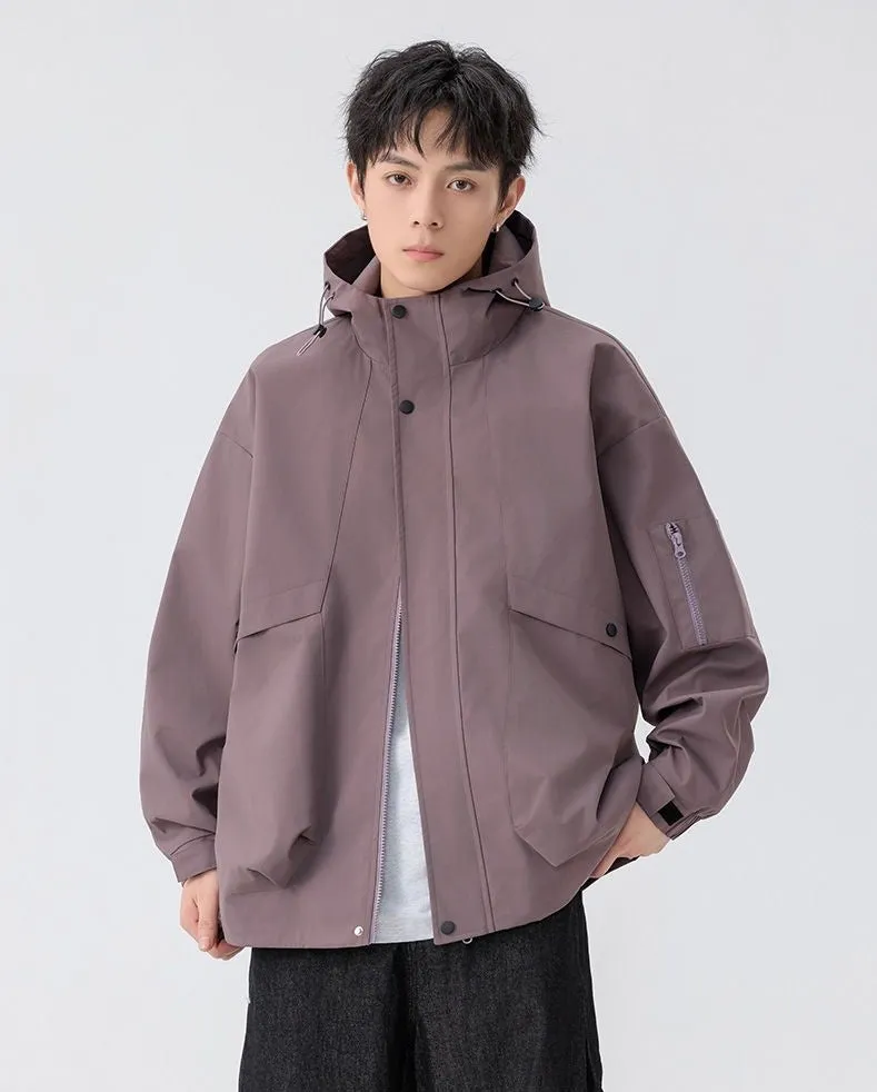 Stylish Zip Up Men's Raincoat with Stand-Up Collar and Elastic Band Cuff