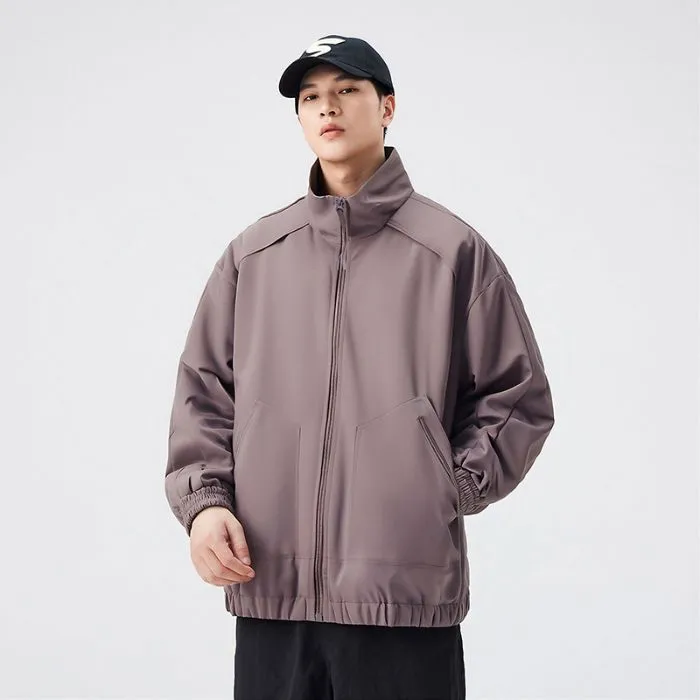 Stylish Zip Up Men's Raincoat with Stand-Up Collar and Elastic Band Cuff