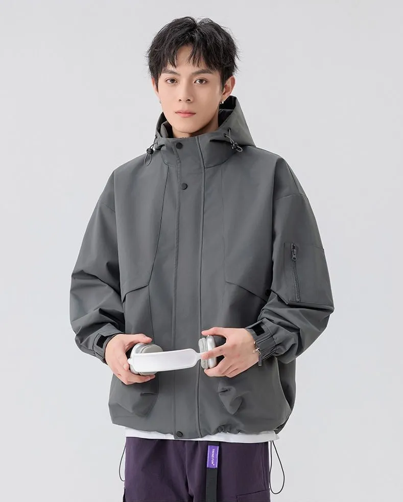 Stylish Zip Up Men's Raincoat with Stand-Up Collar and Elastic Band Cuff