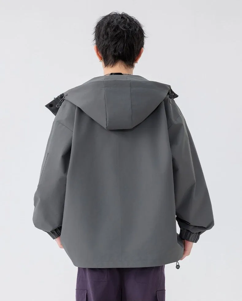 Stylish Zip Up Men's Raincoat with Stand-Up Collar and Elastic Band Cuff