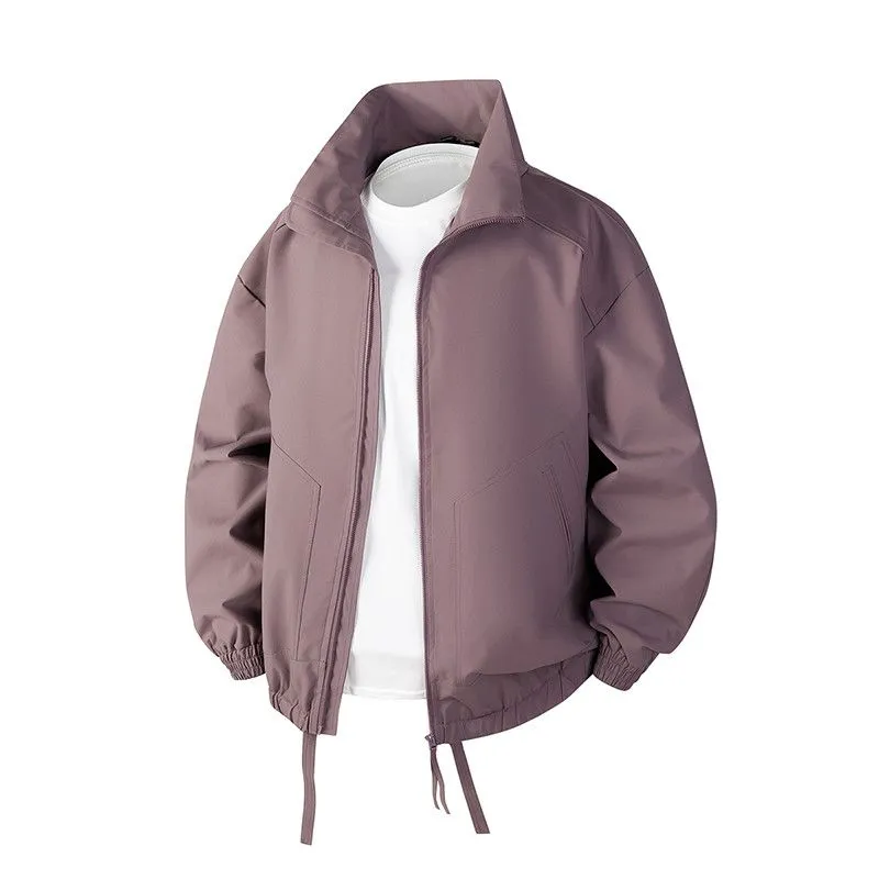 Stylish Zip Up Men's Raincoat with Stand-Up Collar and Elastic Band Cuff