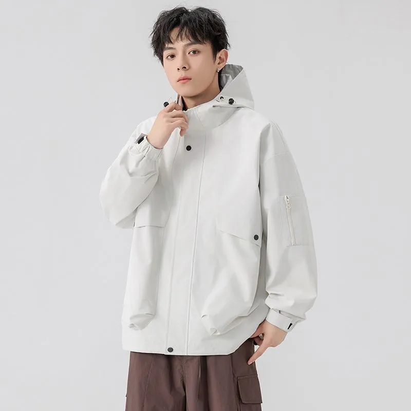 Stylish Zip Up Men's Raincoat with Stand-Up Collar and Elastic Band Cuff