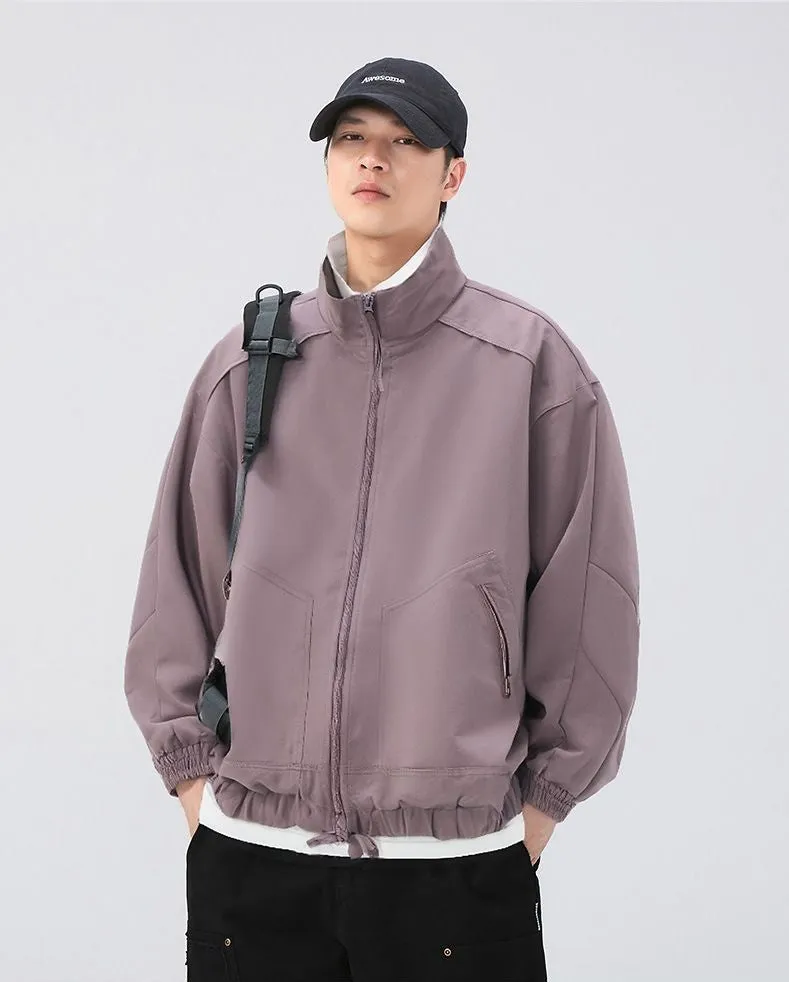 Stylish Zip Up Men's Raincoat with Stand-Up Collar and Elastic Band Cuff
