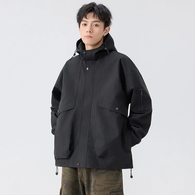 Stylish Zip Up Men's Raincoat with Stand-Up Collar and Elastic Band Cuff