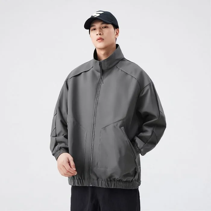 Stylish Zip Up Men's Raincoat with Stand-Up Collar and Elastic Band Cuff