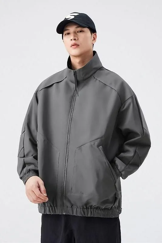Stylish Zip Up Men's Raincoat with Stand-Up Collar and Elastic Band Cuff